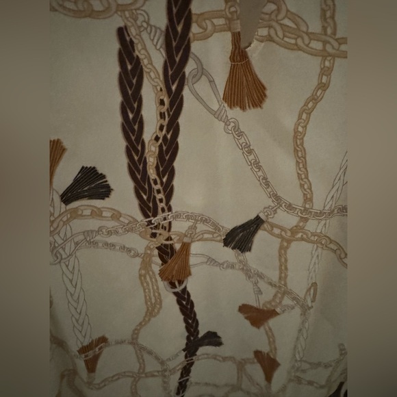 New Nine West Long Sleeve Cream Design High Neck Tie Sheer Blouse Size M - Picture 3 of 7